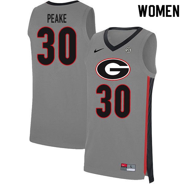 2020 Women #30 Mike Peake Georgia Bulldogs College Basketball Jerseys Sale-Gray - Click Image to Close